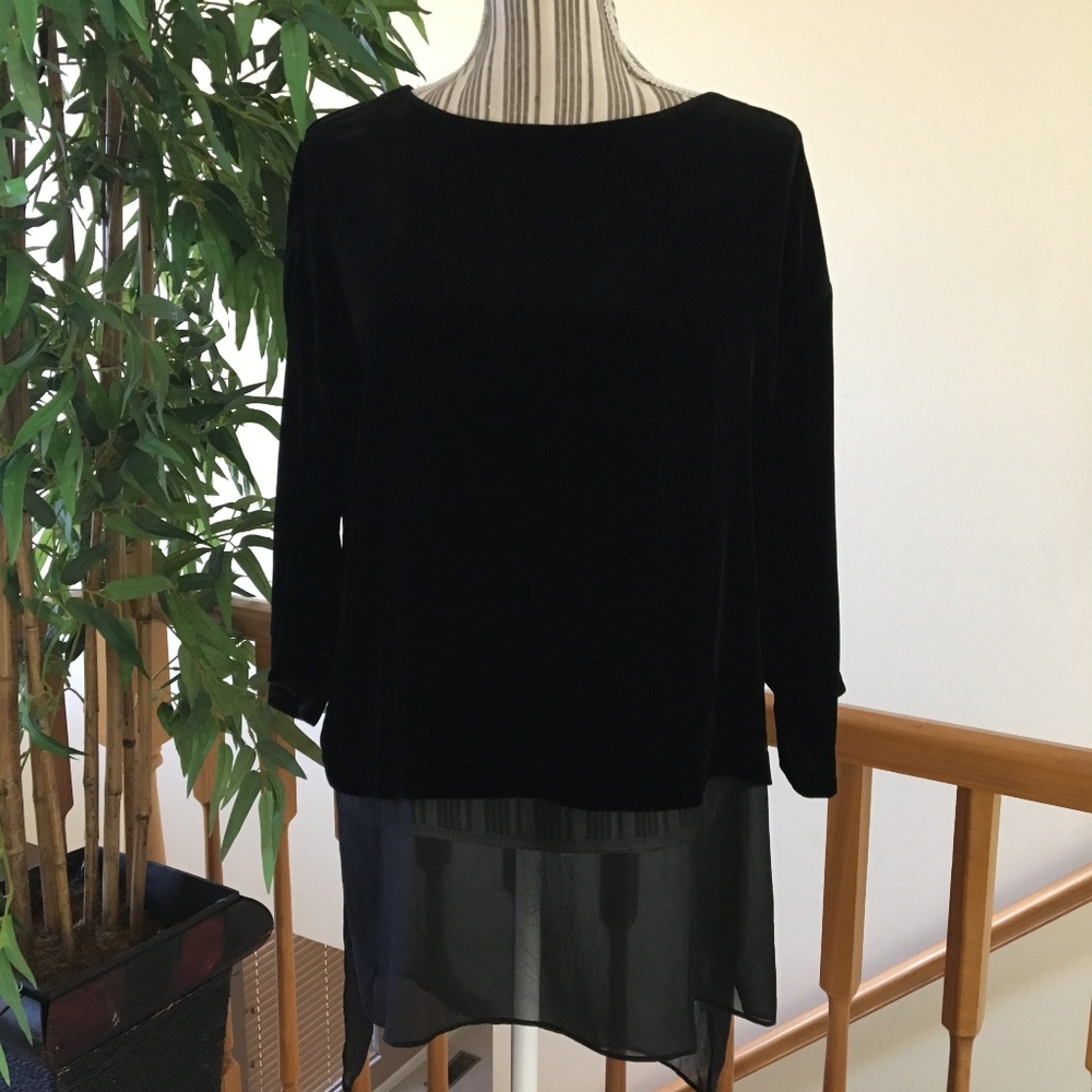 Eileen Fisher Black Velvet Bateau Top Size XS/TP - Picture 2 of 10